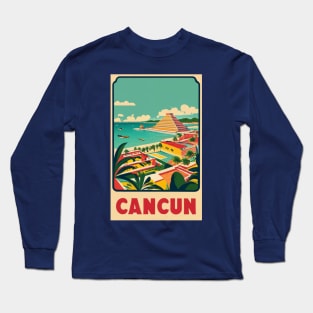 A Vintage Travel Art of Cancun - Mexico Long Sleeve T-Shirt